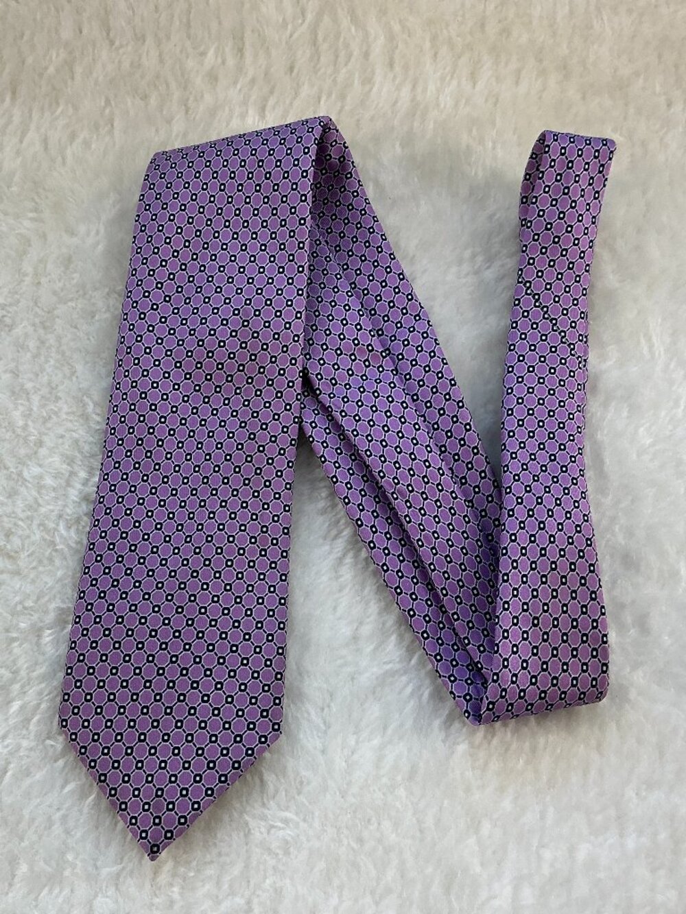 Brioni Purple Geometric Silk Tie Hand Made in Italy